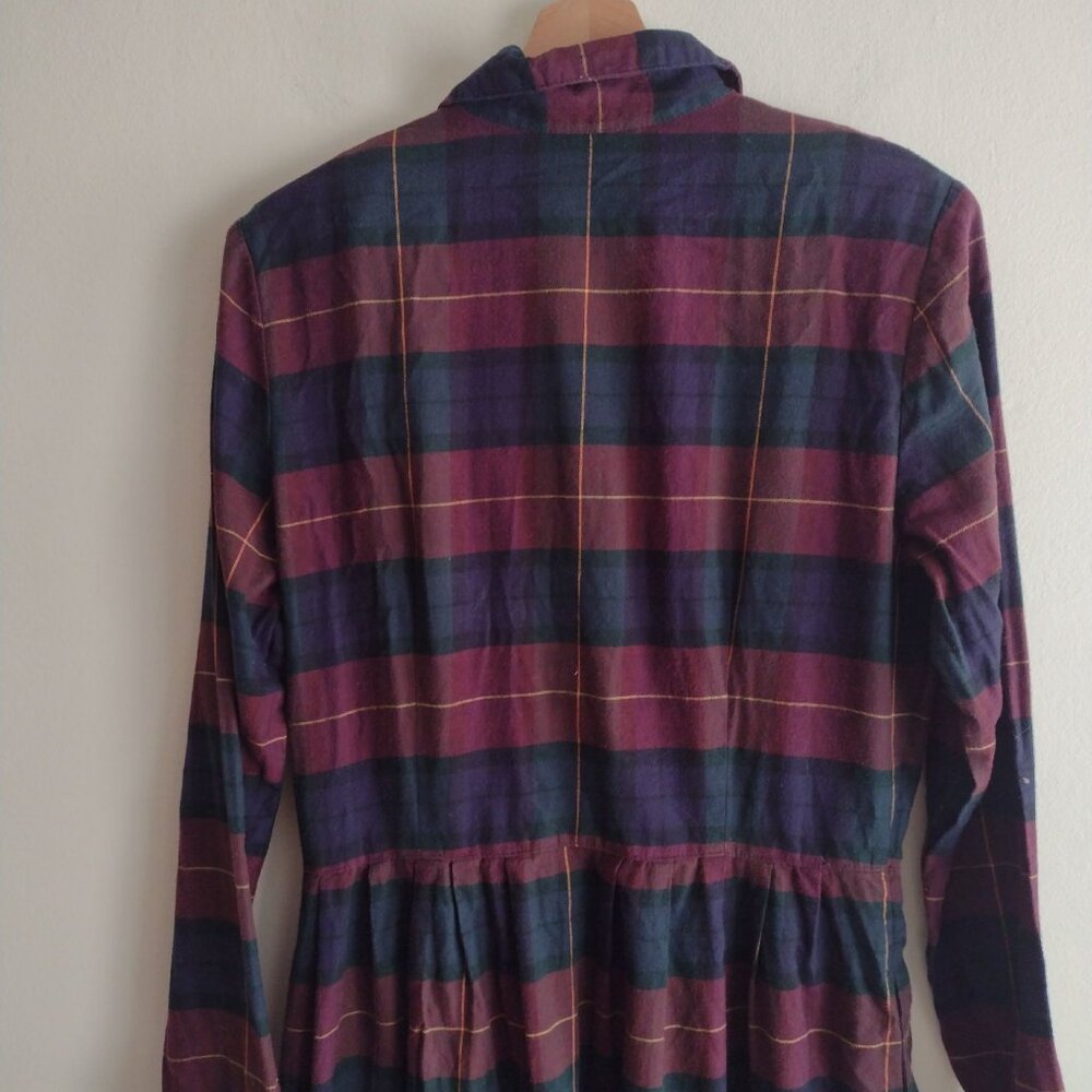 Talbots Vintage Plaid Button Front Dress S/M Flannel Midi Shirtdress - Picture 10 of 11